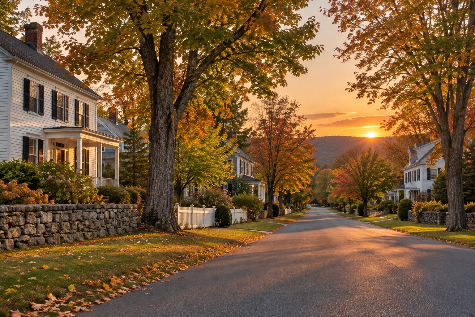 A Lenox residential street at sunset, illustrative